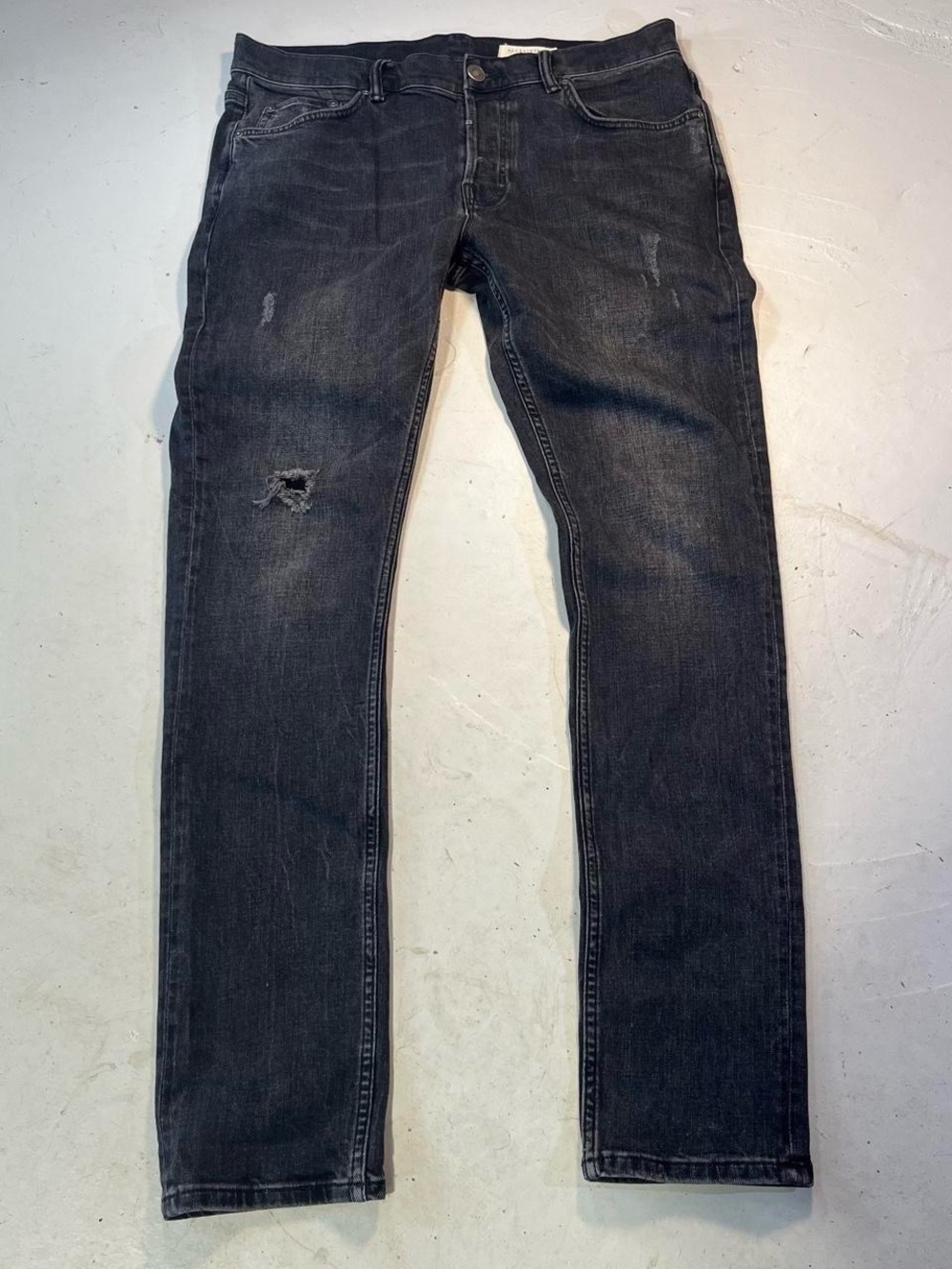AllSaints Men's Black Slim Straight Jeans with Distressed Knee